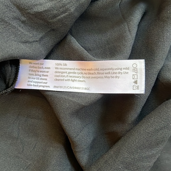 Eileen Fisher Silk georgette Crepe Dropped Waist Tapered Hem Black Dress - Picture 8 of 9